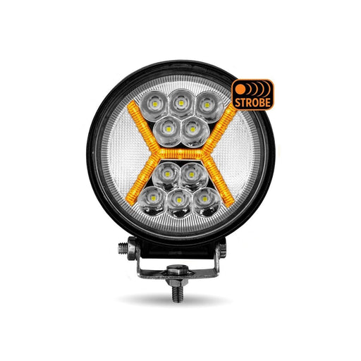 Bells-And-Whistles-Chrome-Shop-Trucks-Aftermarket-Accessories-Headlights-Trux-Accessories-4 ½-Universal-Round-Amber-X-Strobe-LED-Work-Lamp-Peterbilt-Kenworth-Freightliner-Mack-Volvo-Lonestar