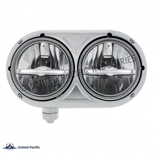 United Pacific Peterbilt 359 Stainless Dual Headlight w/ 9 LED Bulb & White LED Position Light Bar- Driver