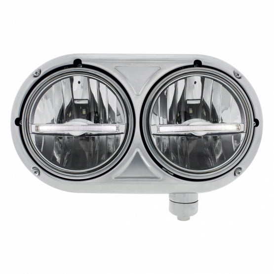 United PacificPeterbilt 359 Stainless Dual Headlight w/ 9 LED Bulb & White LED Position Light Bar- Passenger