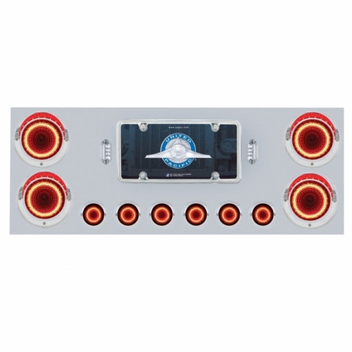 Stainless Rear Center Panel w/ 23 LED 4" & 9 LED 2" Mirage Light & Visor - Red LED/Red Lens