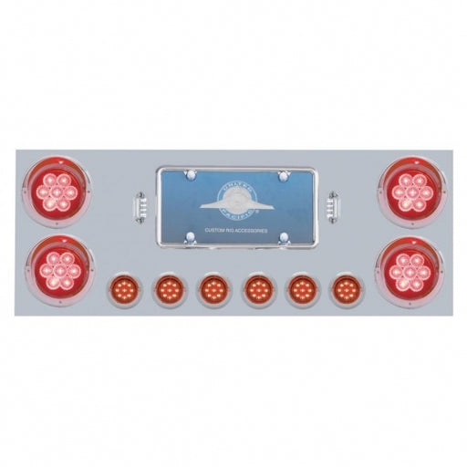 Stainless Rear Center Panel W/ Four 7 LED 4" Reflector Lights & Six 9 LED 2" Lights & Visors - Red LED/Red Lens