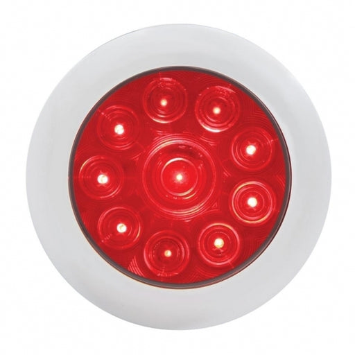 United Pacific 10 LED 4" Stop, Turn, & Tail Light with Bezel- Red LED/Red Lens - On 