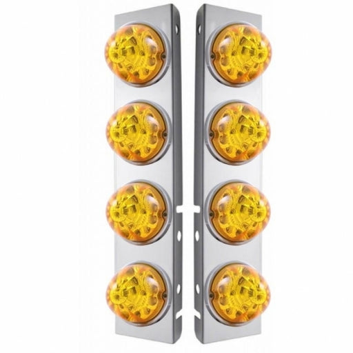 Peterbilt Stainless Front Air Cleaner Bracket w/ Eight 17 LED Reflector Watermelon Lights & Stainless Bezels - Amber LED/Amber Lens